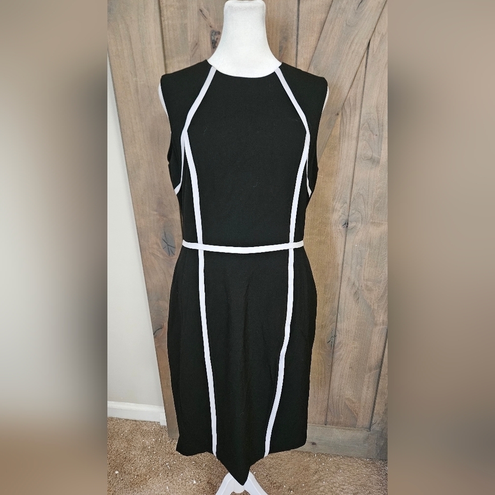 Ellen Tracy Black & White Piped Sheath Dress NWT Size 8 - Picture 6 of 15